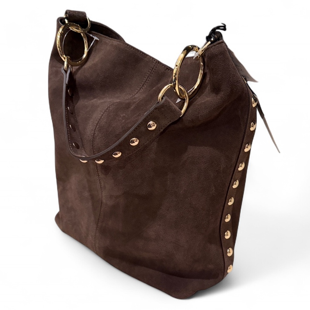 Claudia Firenze Brown Suede Slouchy Studded Hobo Bag Italian Leather NWT